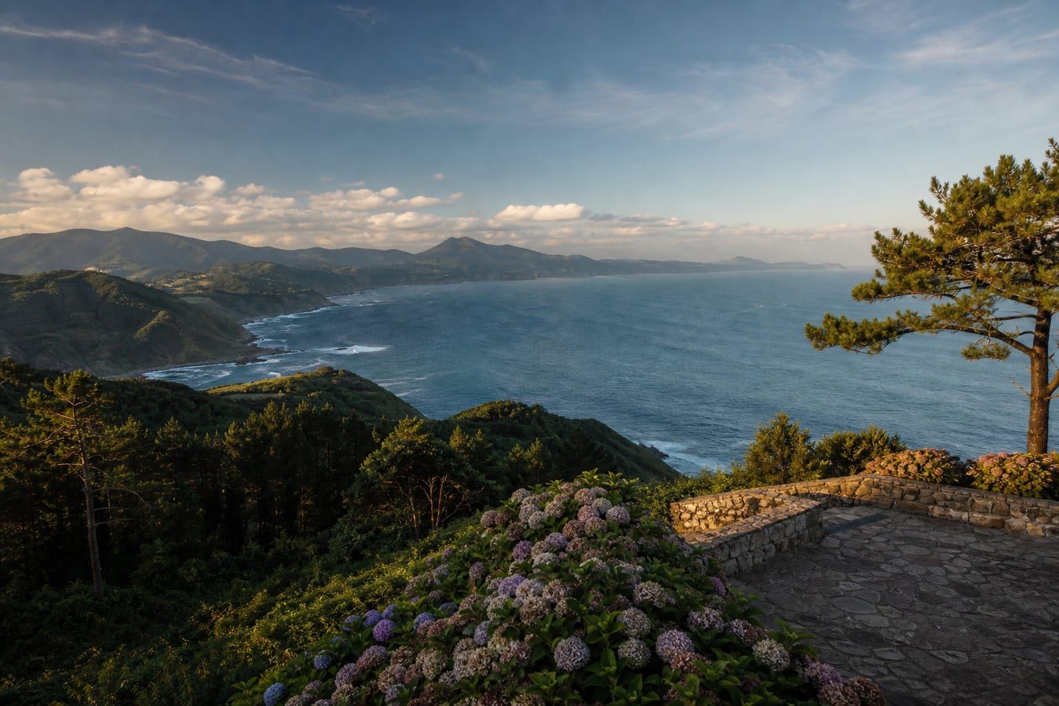 The Basque coast seen from the hills, Atlantic light over France and Spain